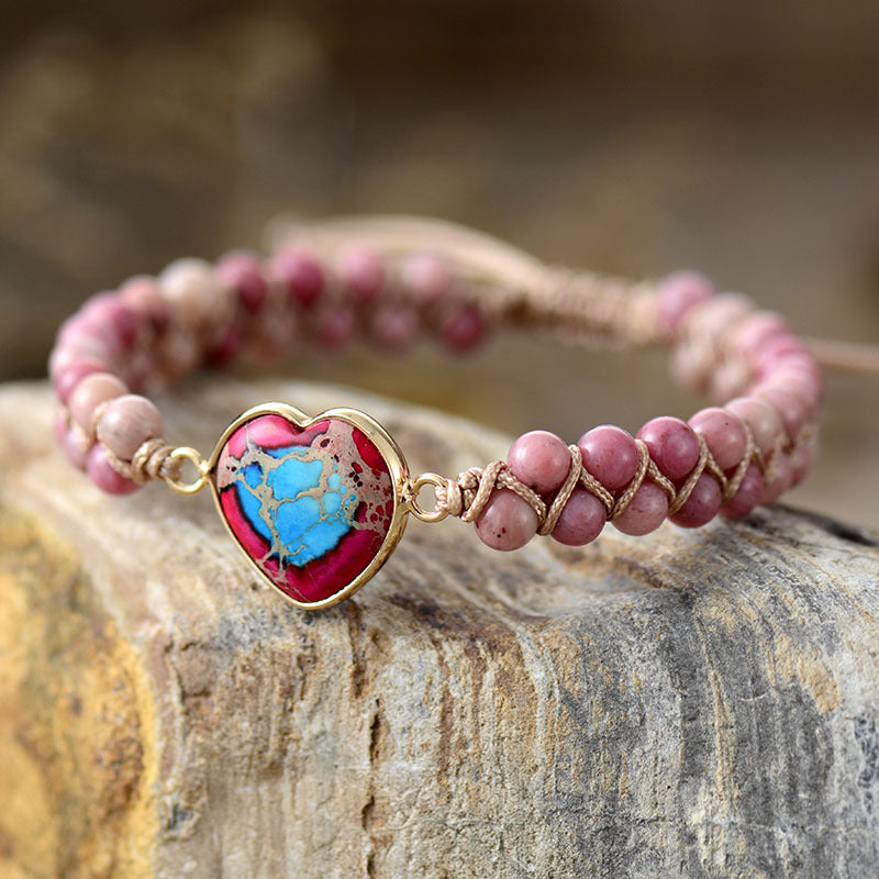 Handmade Natural Stone Heart Bracelet