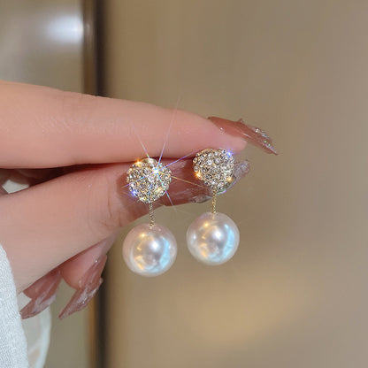 Heart Sparkling Pearl Earrings