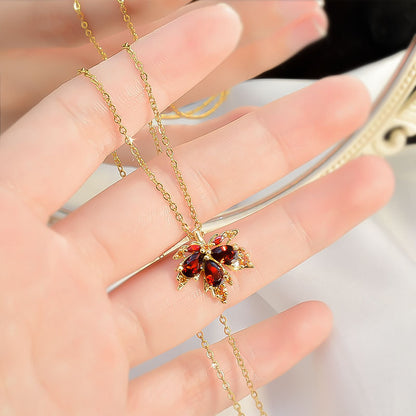 Shiny Crystal Maple Tassel Earrings