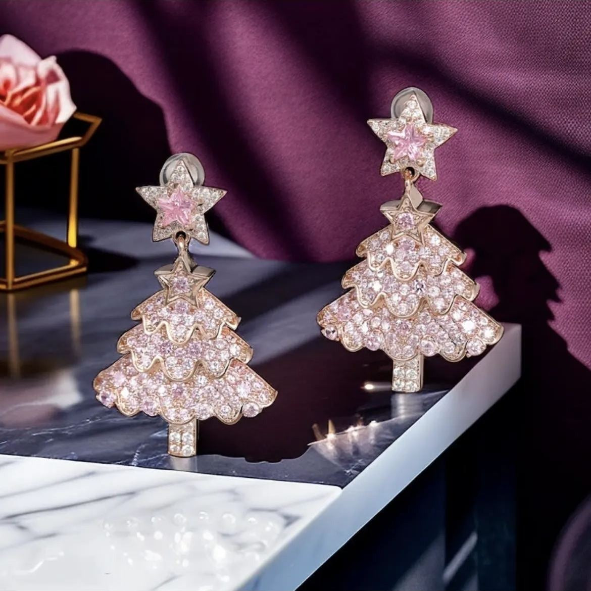 Colorful Shiny Christams Tree Earrings