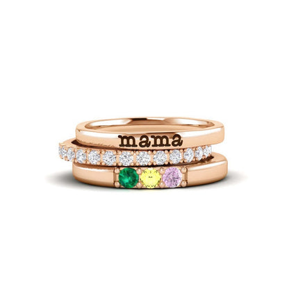 To Mother, Love Kids Personalized Name & Birthstones Ring- 3 Rings Set