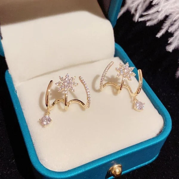 Eight Awn Star Crystal Earrings