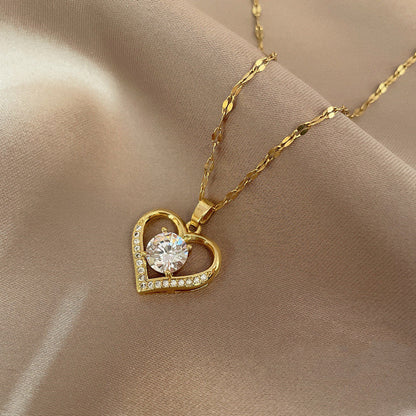 🌊Summer Hot Sale✨French Style PAVÉ Gold Heart Necklace