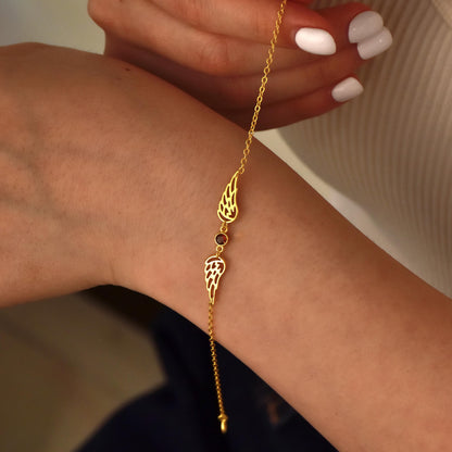 For Memorial -  I'm a Wife to a Husband  Custom Birthstone Wing Bracelet