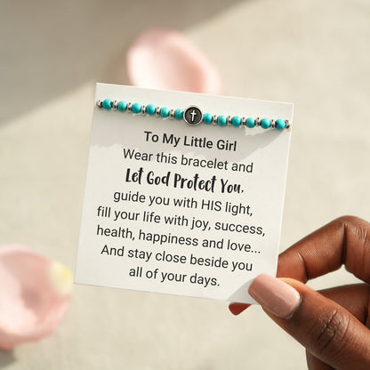 Dear Daughter Turquoise Bead Cross Bracelet