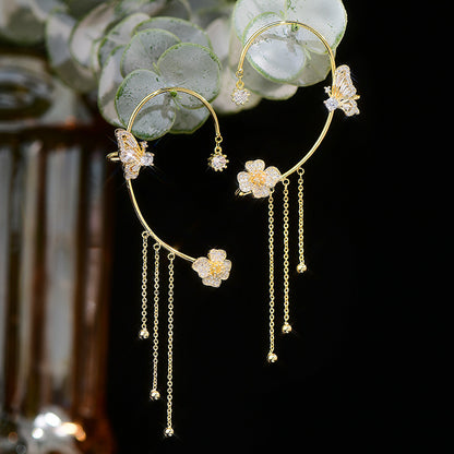 Butterfly Tassel Shiny Zircon Ear Cuffs