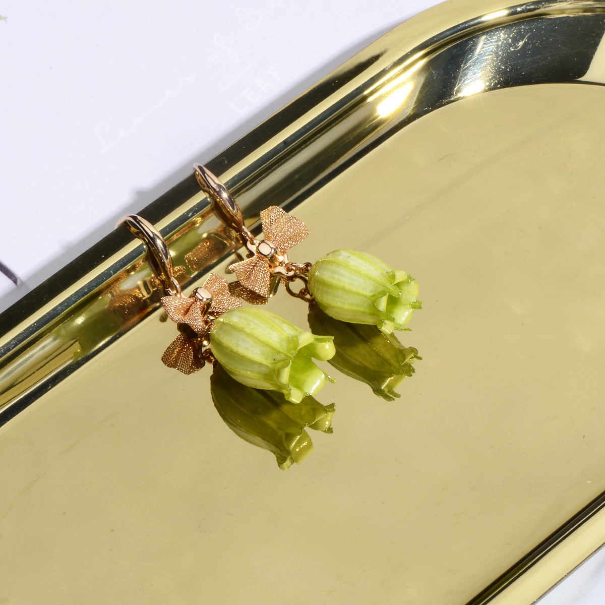 Green Lily of the Valley Flower Earrings