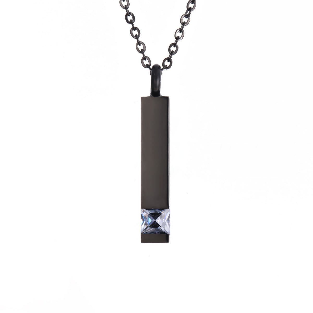 Crystal Urn Jewelry Cube Engravable Necklace - Black Birthstone Series