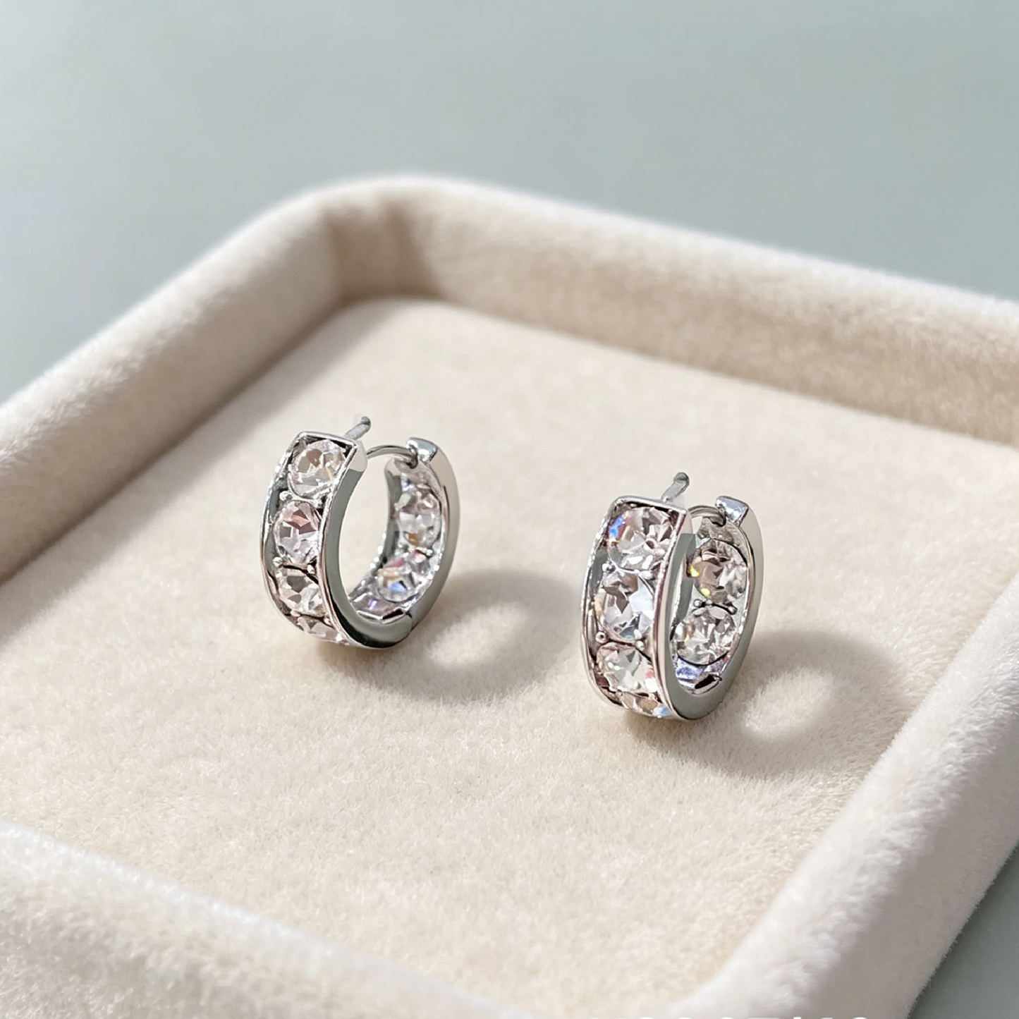 French Style Minimalist Diamond Hoop Earrings