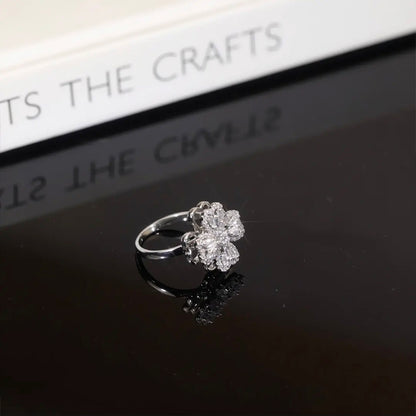 -Lucky Four Leaf Clover Swivel Adjustable Ring