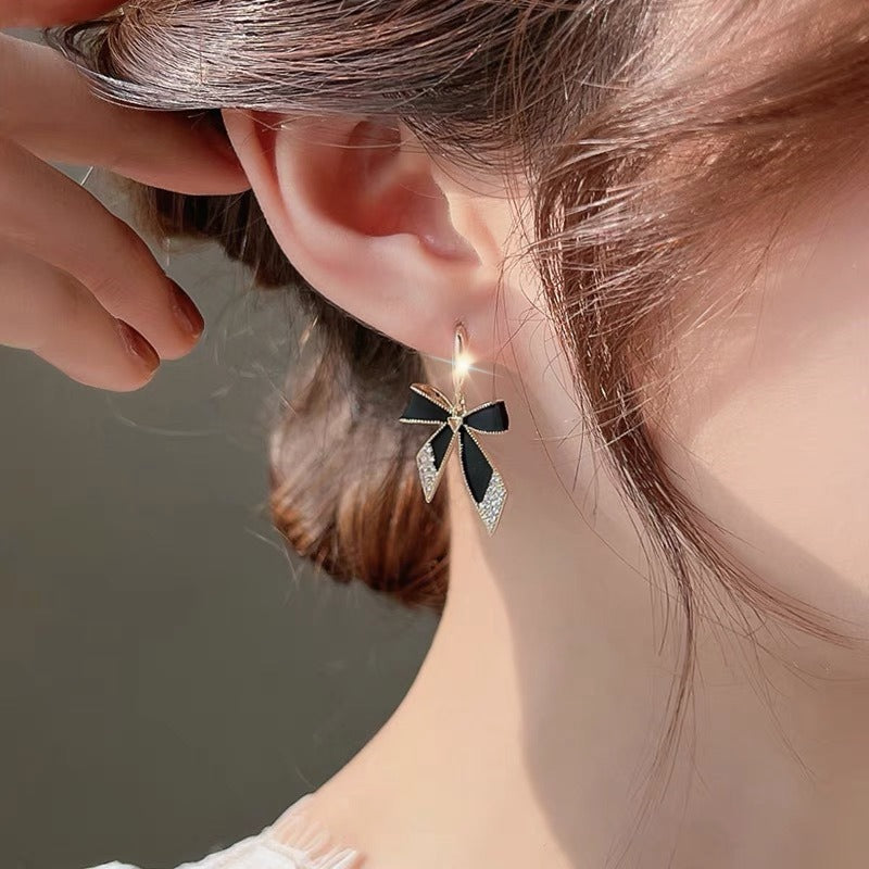 Crystal Elegant Black Bow Earrings