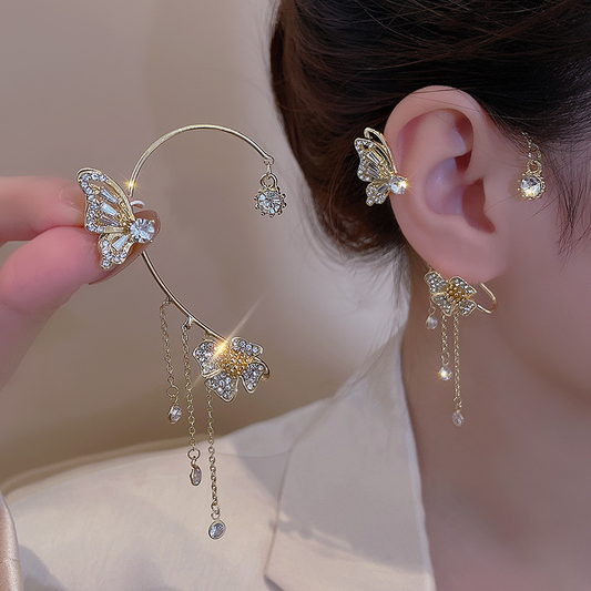 Butterfly Tassel Shiny Zircon Ear Cuffs