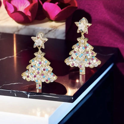 Colorful Shiny Christams Tree Earrings