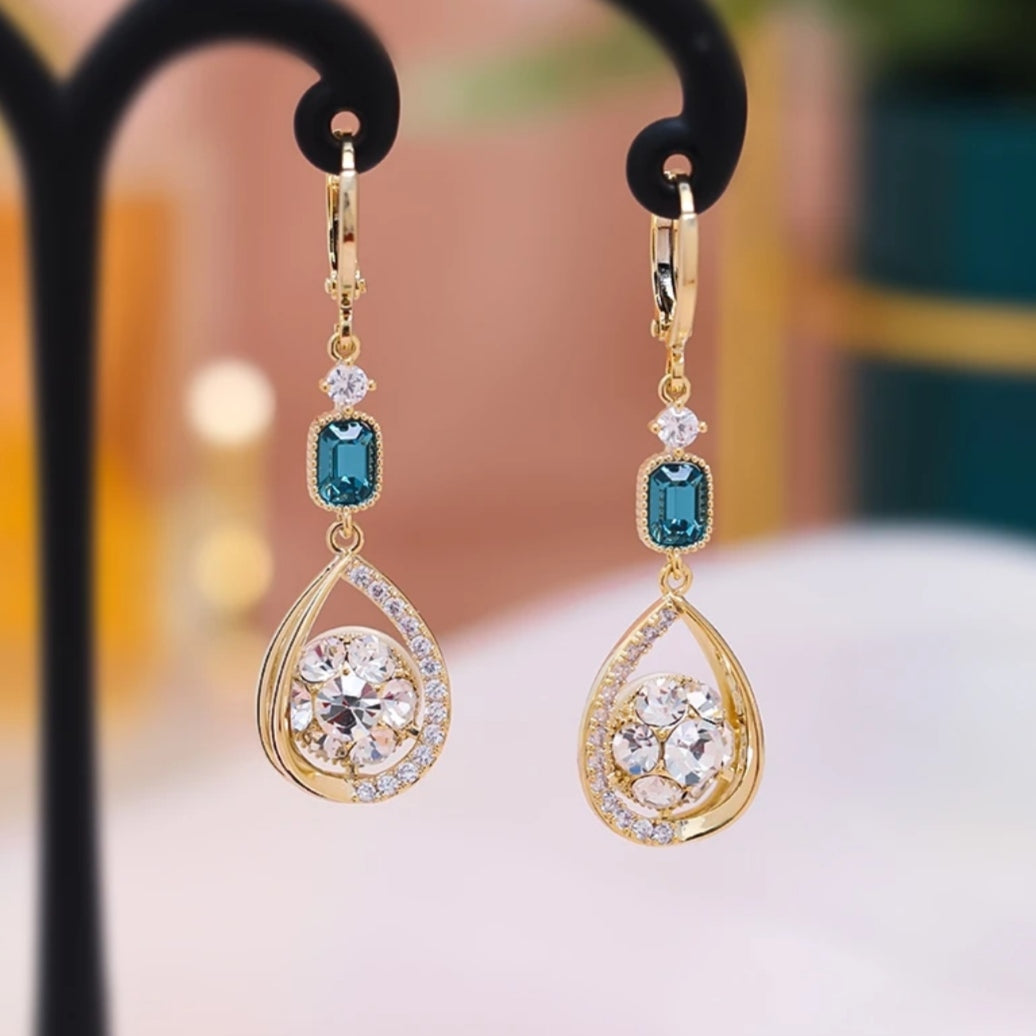 Diamond-Studded Water Drop Earrings