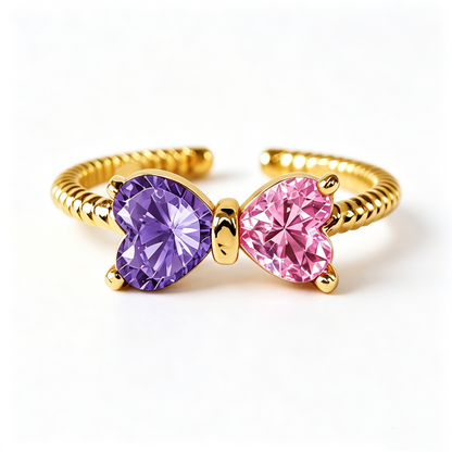 🎀Mother&Daughter Double Birthstones Bow Ring