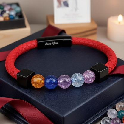 For Love- Personalized Birthstone Leather Bead Bracelet