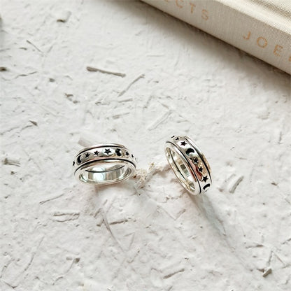 925 Sterling Silver Moon & Stars Spinning Stress Relief Ring