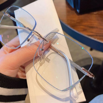 Diamonds anti -blue old flower leather glasses