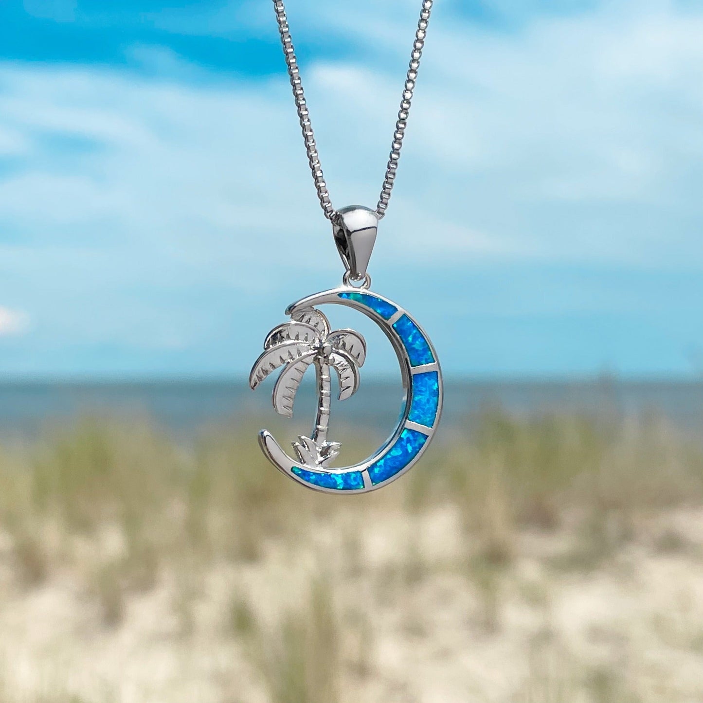 Opal Palm Tree Moonlight Sterling Silver Necklace