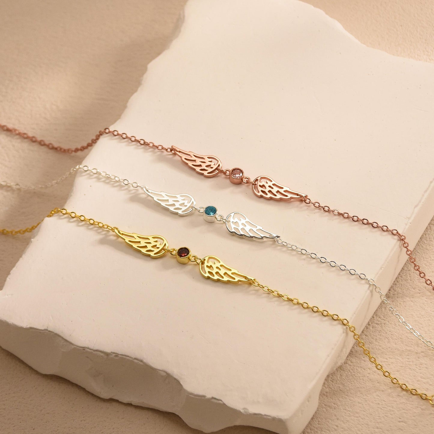 For Memorial -  I'm a Wife to a Husband  Custom Birthstone Wing Bracelet