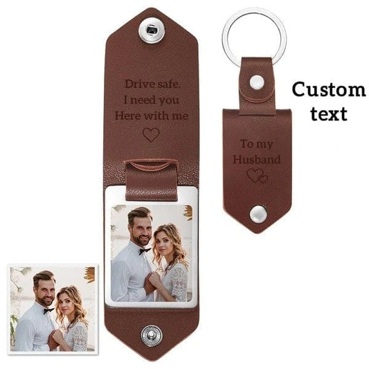 Custom Leather Photo Text Keychain Gifts for Family