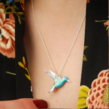 Enamel Hummingbird Necklace & Earrings