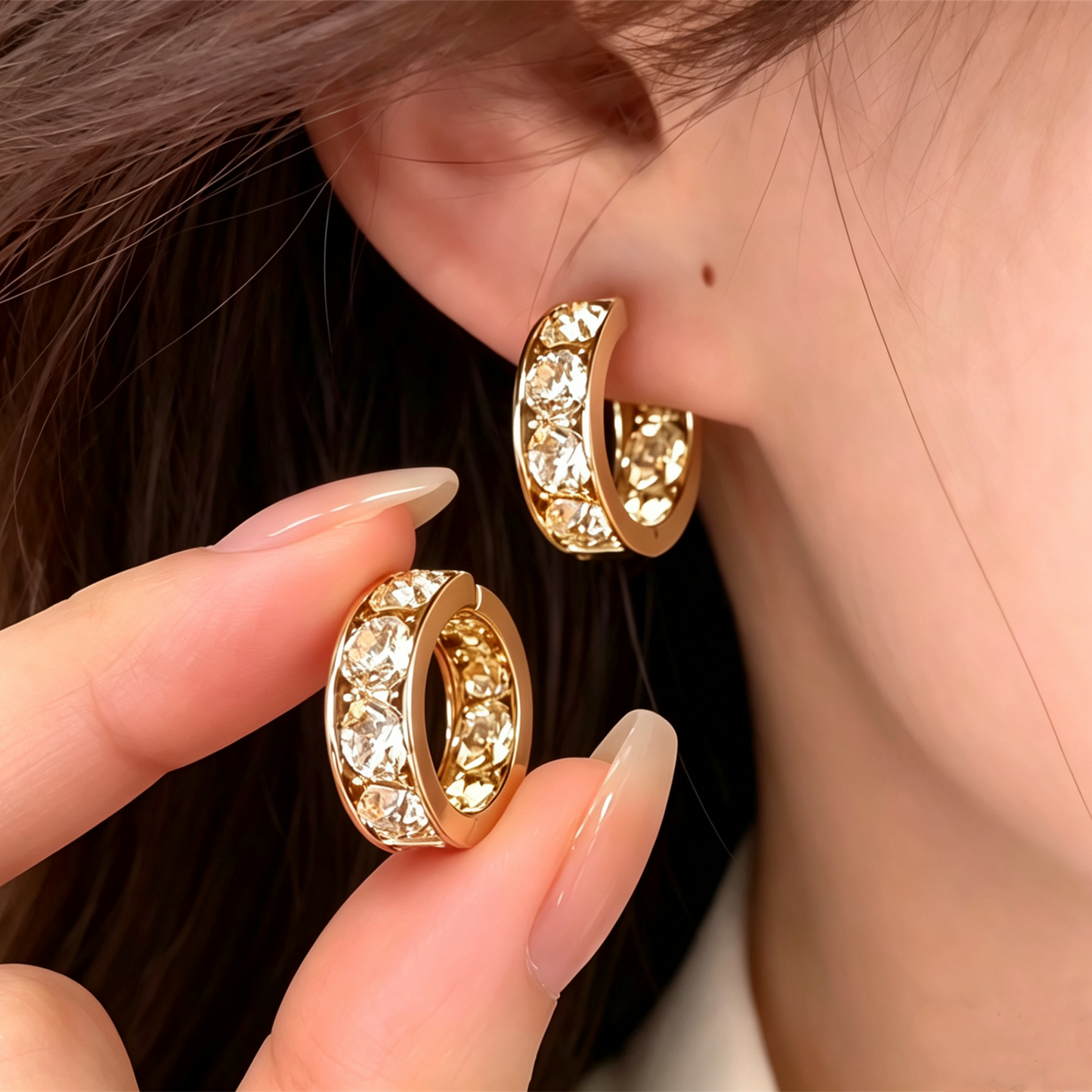 French Style Minimalist Diamond Hoop Earrings