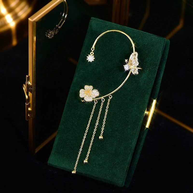 Butterfly Tassel Shiny Zircon Ear Cuffs