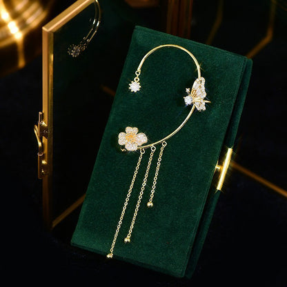 Butterfly Tassel Shiny Zircon Ear Cuffs