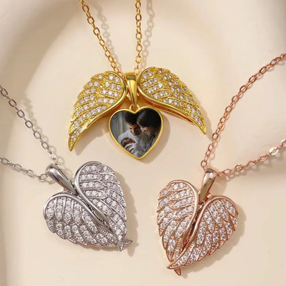 My Guardian Angel Always Close to My Heart - Personalized Angel Wing Photo Locket Necklace