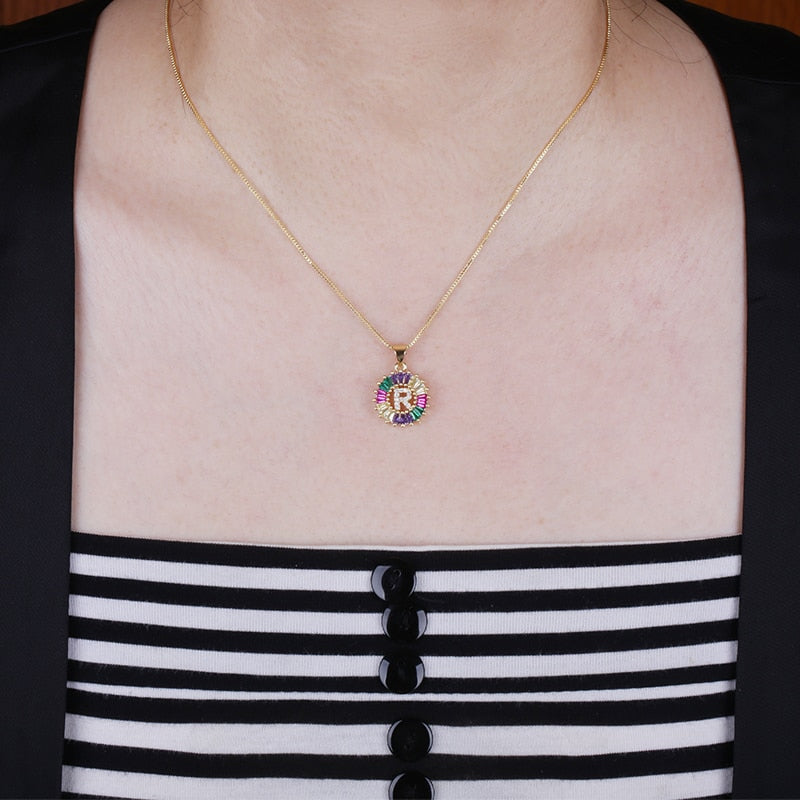 THE BEST GIFT - RAINBOW INITIAL LETTERS PENDANT NECKLACE