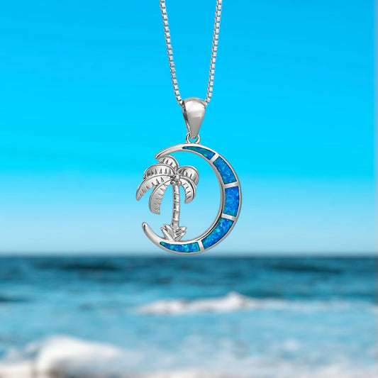 Opal Palm Tree Moonlight Sterling Silver Necklace
