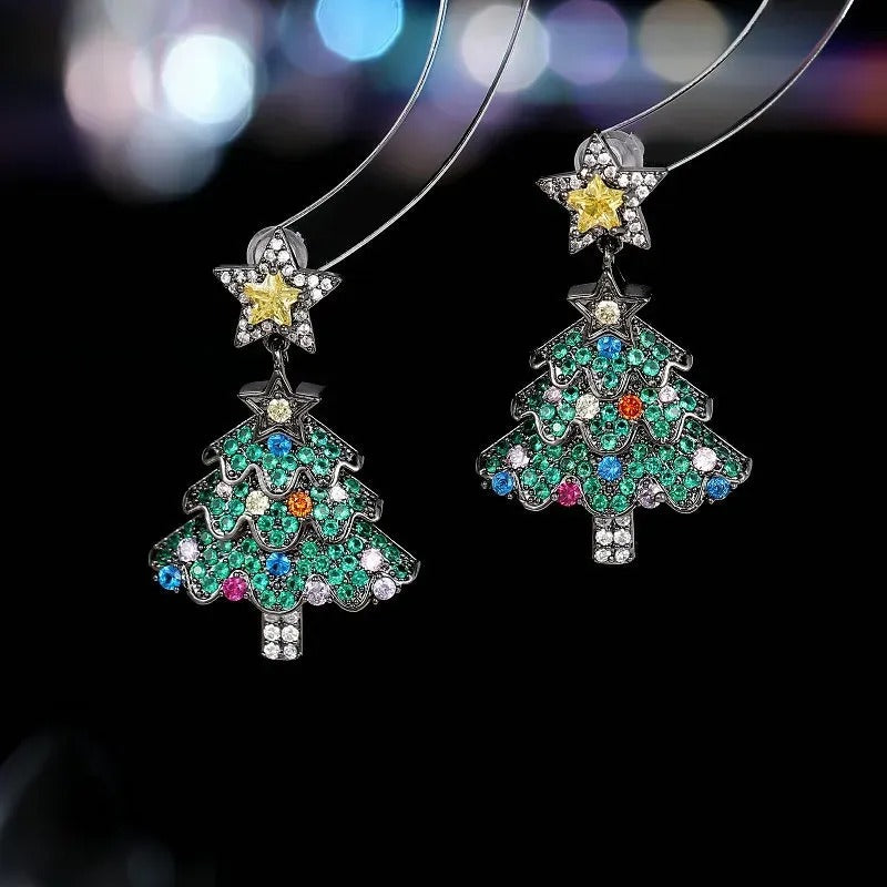 Colorful Shiny Christams Tree Earrings