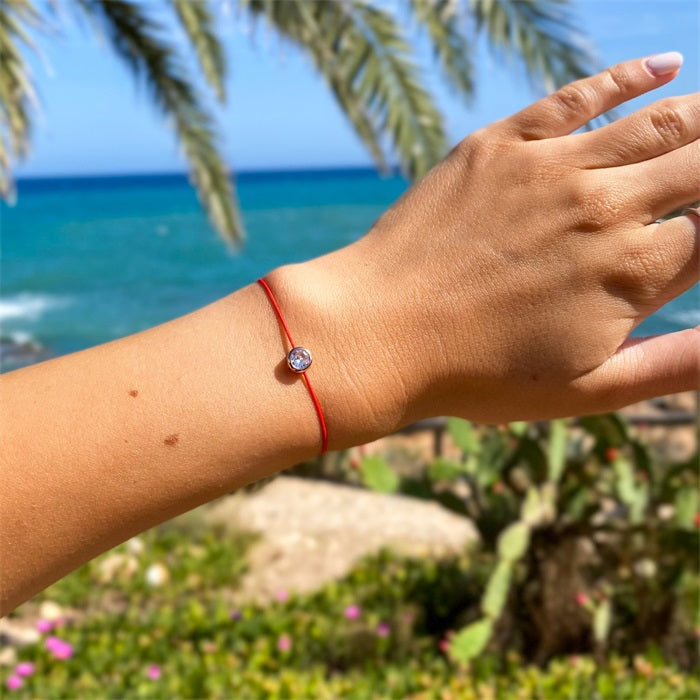 Kabbalah Red String Zirconia Bracelet - for Good Luck and Protection