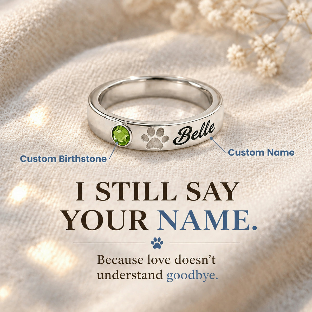 My Four Legged Angel Is Always Near By Custom Name & Birthstone Ring