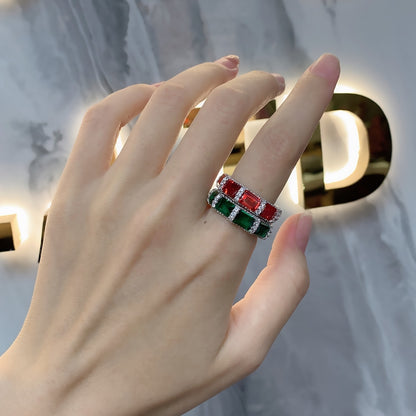 Vintage Emerald 925 Sterling Silver Eternity Band Ring