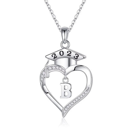 925 Sterling Silver Heart Initial Letter Necklace