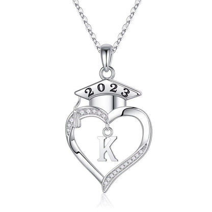925 Sterling Silver Heart Initial Letter Necklace