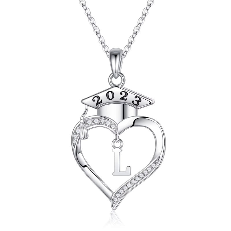 925 Sterling Silver Heart Initial Letter Necklace