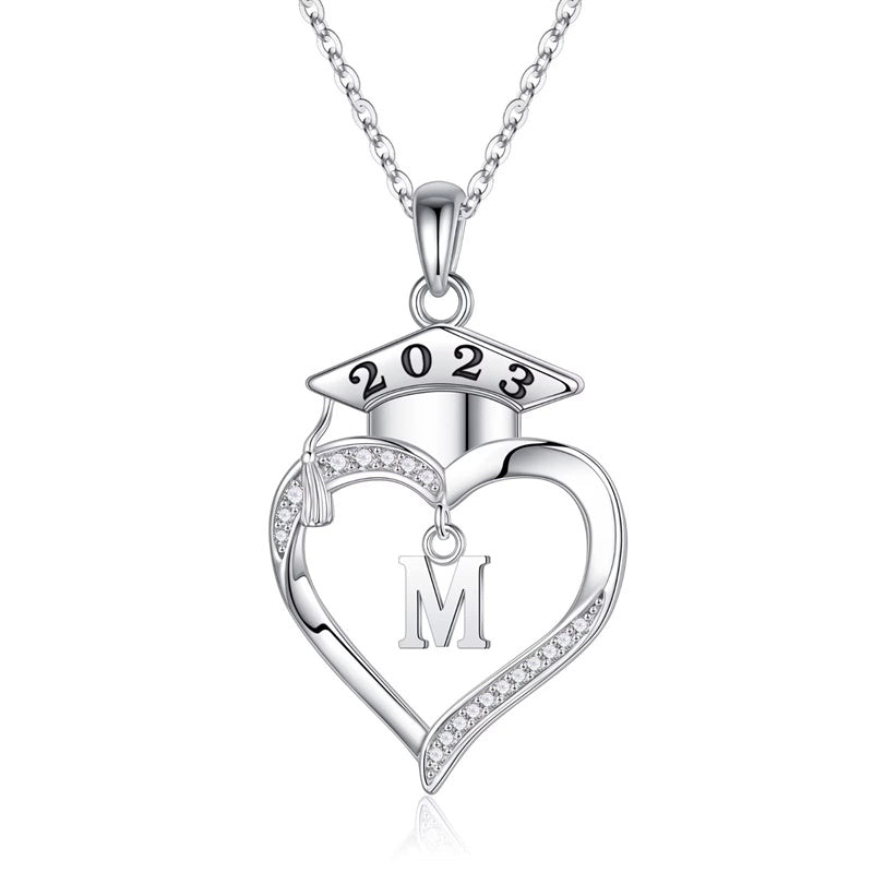 925 Sterling Silver Heart Initial Letter Necklace