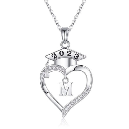 925 Sterling Silver Heart Initial Letter Necklace