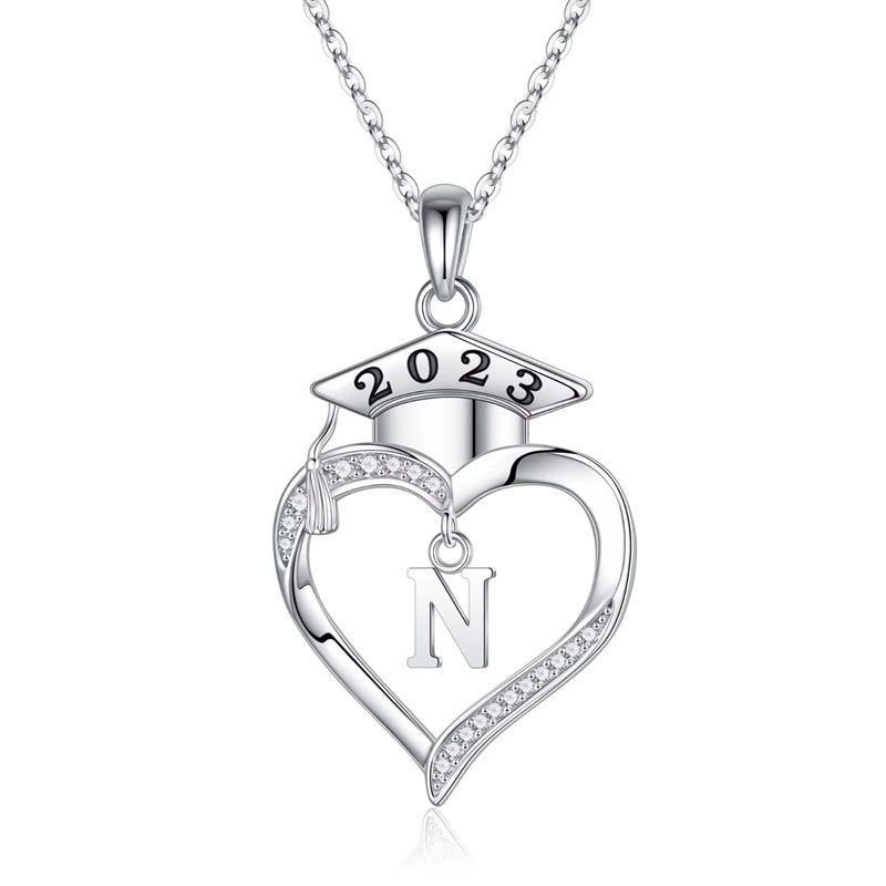 925 Sterling Silver Heart Initial Letter Necklace