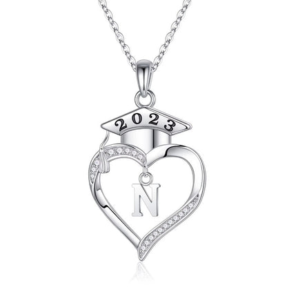 925 Sterling Silver Heart Initial Letter Necklace