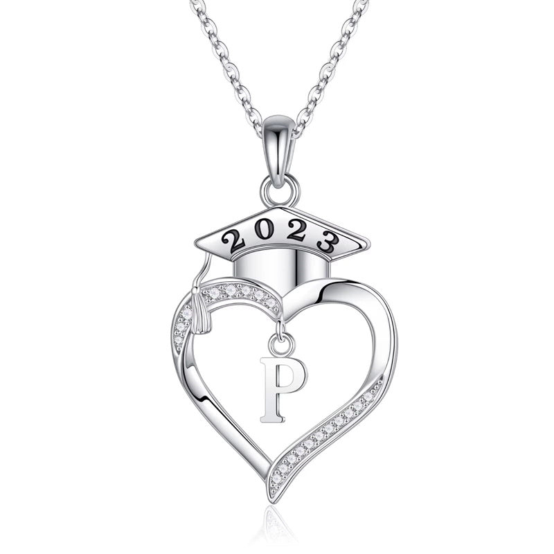 925 Sterling Silver Heart Initial Letter Necklace