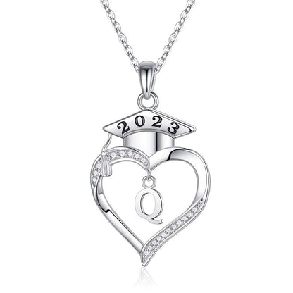 925 Sterling Silver Heart Initial Letter Necklace