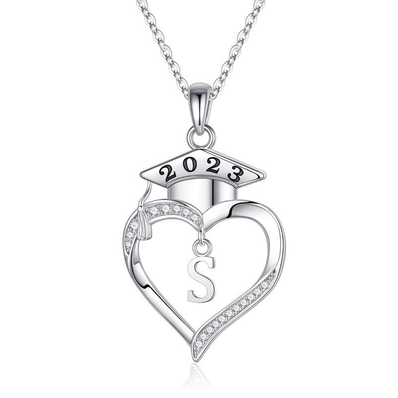925 Sterling Silver Heart Initial Letter Necklace