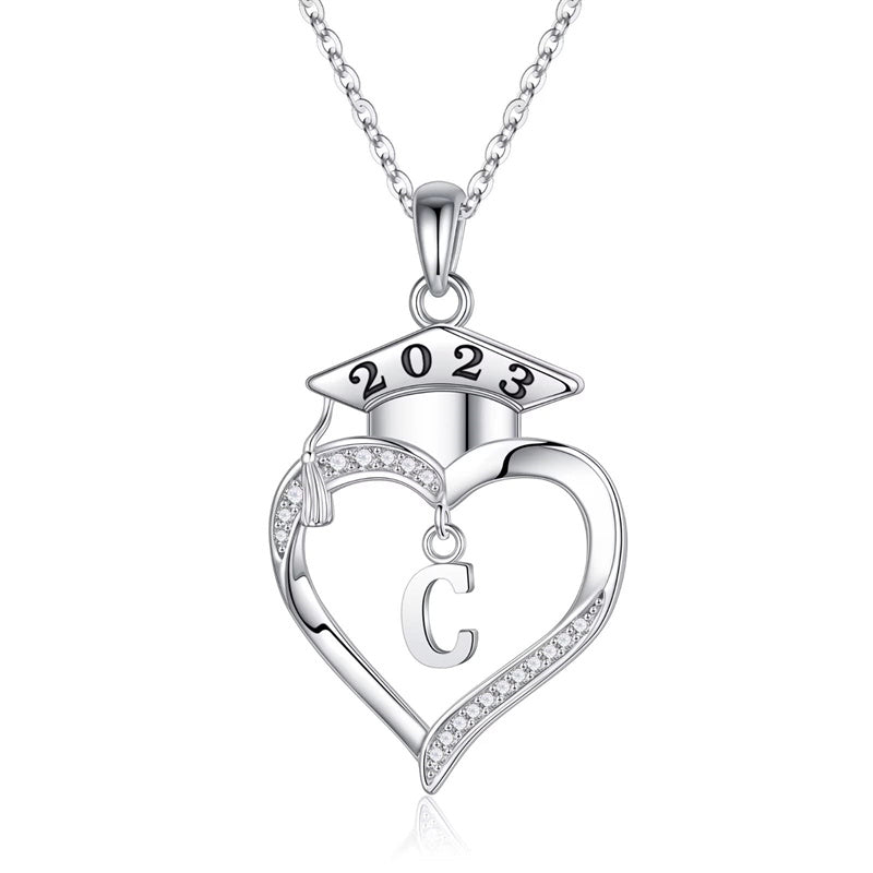 925 Sterling Silver Heart Initial Letter Necklace