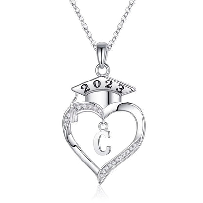 925 Sterling Silver Heart Initial Letter Necklace