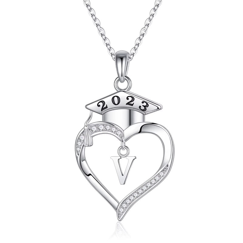 925 Sterling Silver Heart Initial Letter Necklace