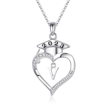 925 Sterling Silver Heart Initial Letter Necklace